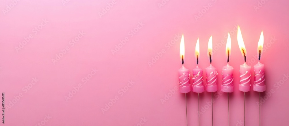 Aufkleber joyful chanukah candles on pink background with empty space for text or messages