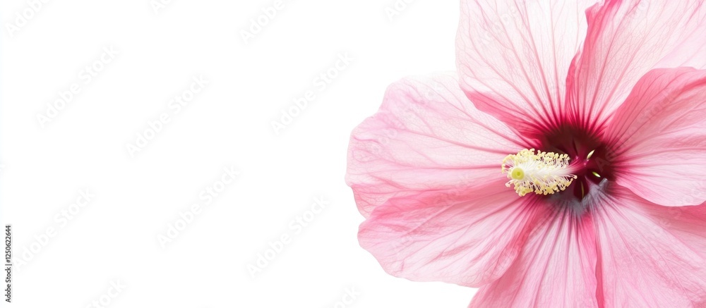 Aufkleber pink hibiscus flower isolated on white background with ample space for text and design elements in b