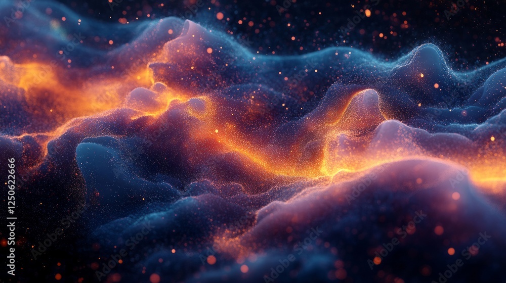 Poster a dreamy scene of tiny particles forming abstract patterns in the air, creating a magical effect aga
