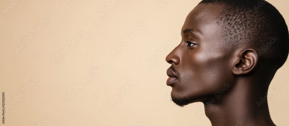 Fototapete profile view of a serious african man against a neutral background with ample space for text or grap