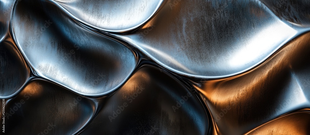 Poster abstract close-up of intricate metallic surface showcasing flowing patterns and reflections in shade