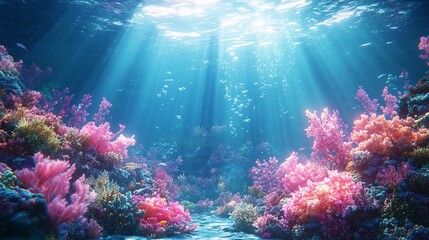 Vibrant Underwater Scene with Colorful Coral Reefs and Light Rays