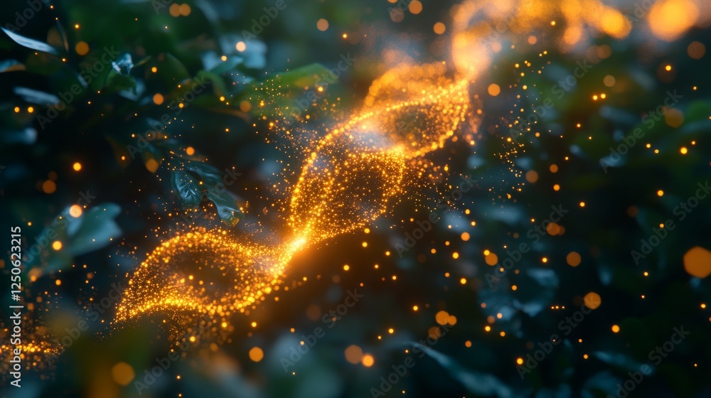 Aufkleber a dreamy scene of tiny particles gently floating, highlighted by a soft light on a dark background.