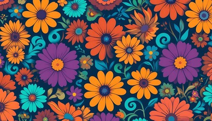 Vibrant Colorful Flowers Blooming Abundantly Together