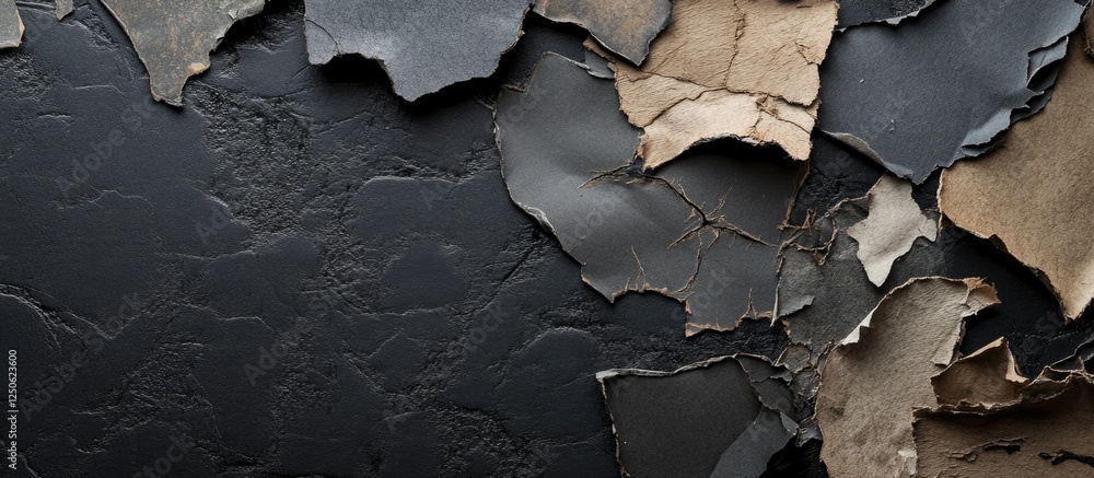 Aufkleber torn paper fragments on a dark background creating a textured and artistic composition for creative 