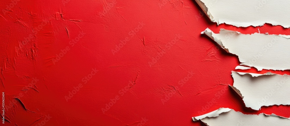 Poster torn paper edges on vivid red background blank space for text or design concepts