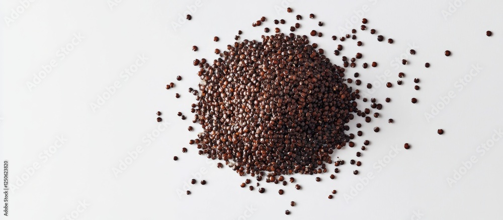 Poster black quinoa grain pile isolated on white background showcasing its unique texture and vibrant color
