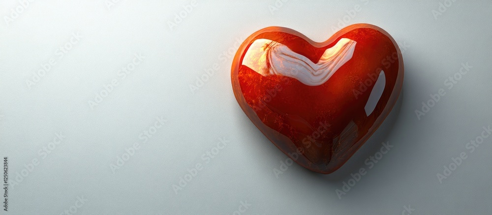 Poster glossy red rubber heart object isolated on a clean white background symbolizing love and affection f