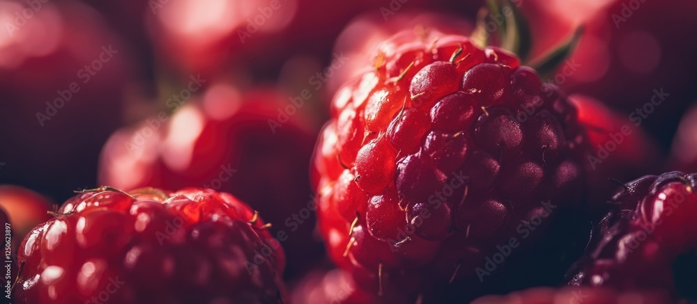 Poster fresh and vibrant red raspberry texture creating a rich and appetizing background for culinary or de