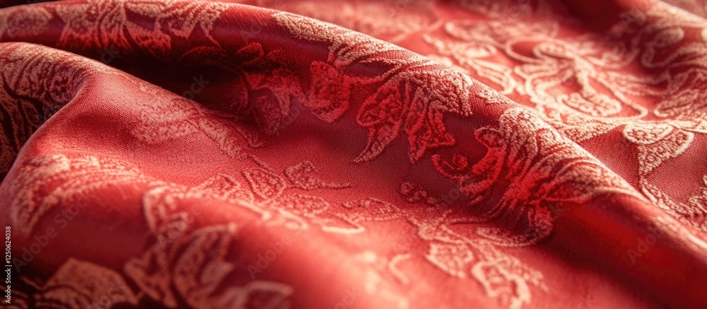 Poster elegant red textile fabric with intricate patterns creating a rich texture suitable for wallpapers a