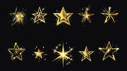 Gold star line icons, perfect for modern designs, isolated background