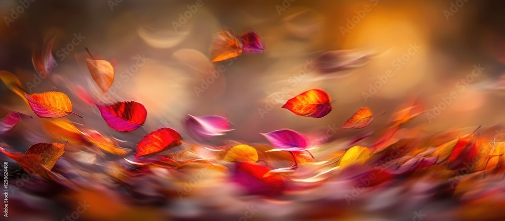 Poster vibrant autumn leaves scattered on the ground with sunlit soft focus creating a warm and inviting at