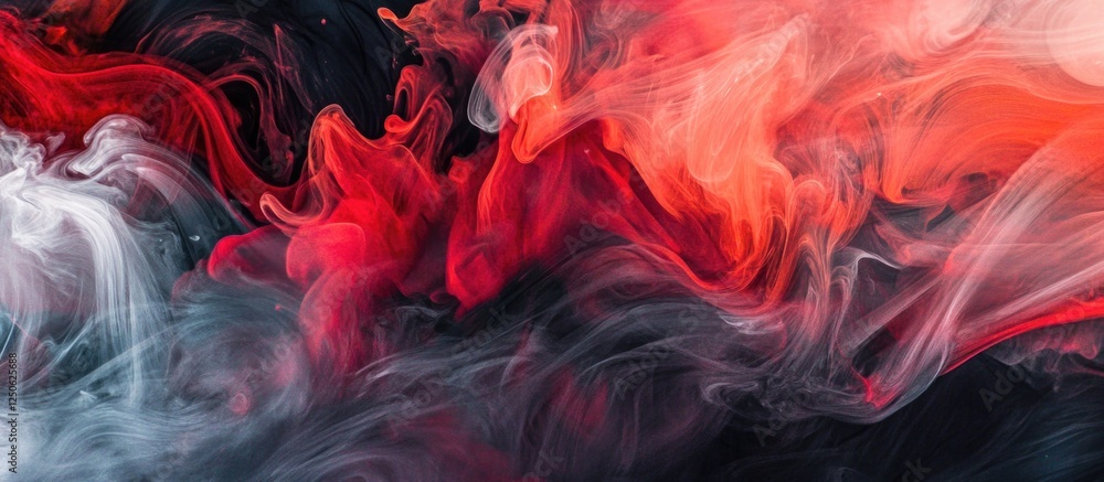Poster vibrant swirls of red and black ink blending gracefully in water creating an abstract artistic backg