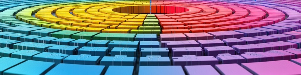 Obraz premium Multicolored concentric circles representing data clustering, visualization techniques, and network patterns