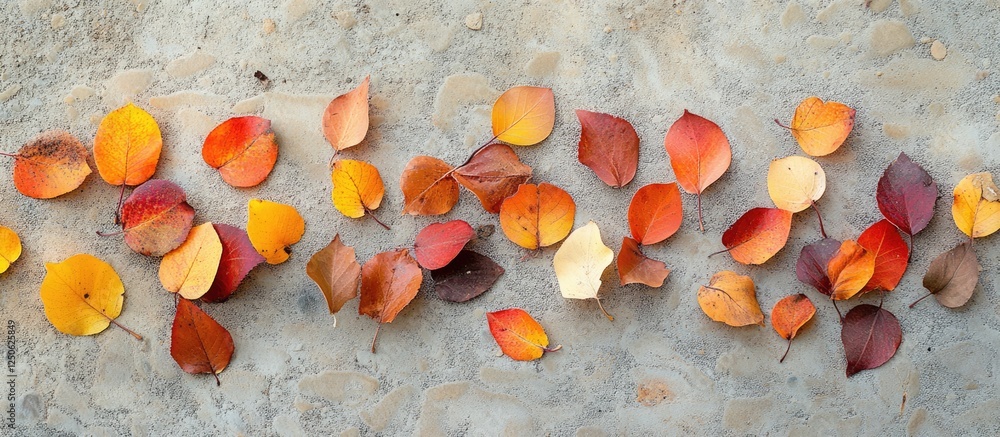 Poster autumn leaves scattered on a textured surface creating a colorful seasonal backdrop for nature theme