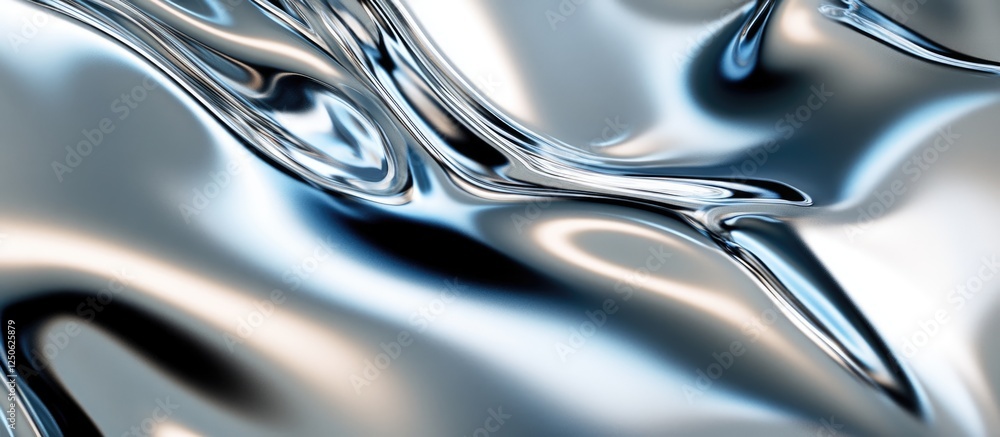 Poster high-resolution abstract polished metal texture with reflective surface showcasing smooth undulating
