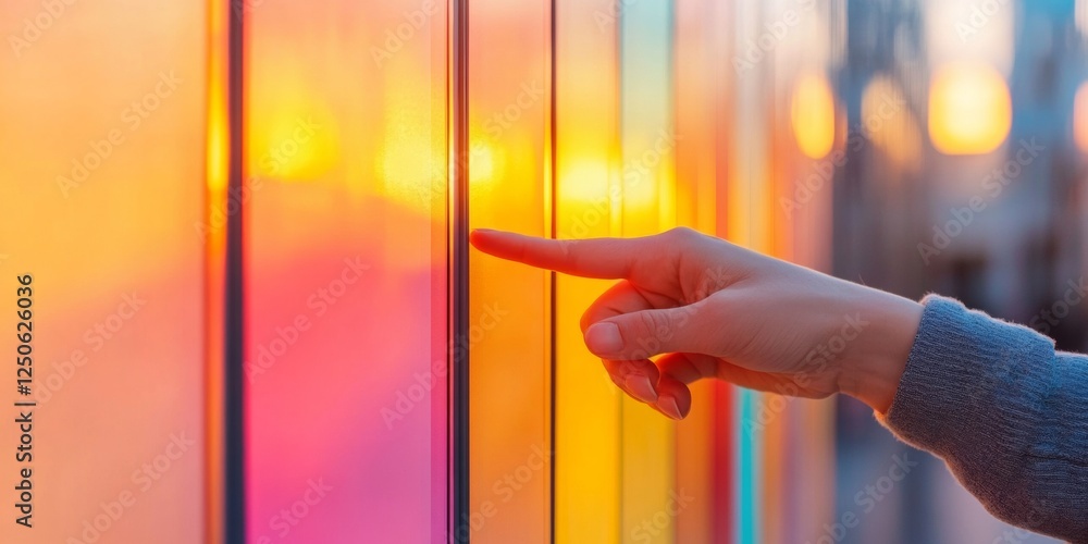 Leinwandbilder Interactive Neon Gradient Display Hand Engaging with Stylish Touch Interface - Digital Artistry and Tech Innovation for Modern Business Solutions and Marketing Campaigns