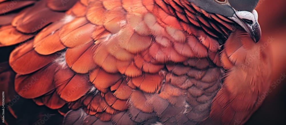 Poster vibrant red feather texture of a pigeon showcasing intricate details and patterns for background or 