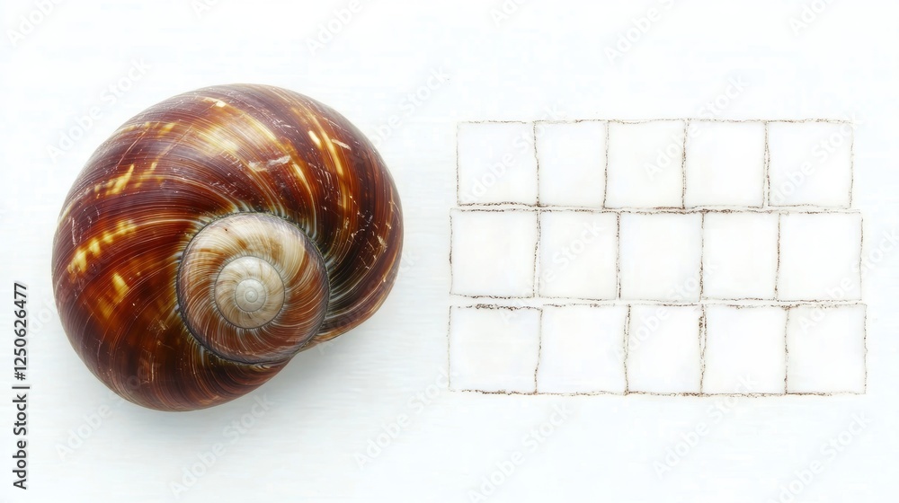 Aufkleber a spiral shell beside a grid of empty squares on a light background.