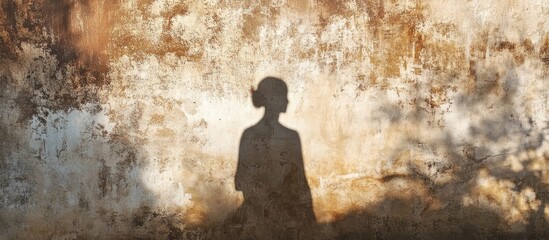 Obraz premium Photographer's silhouette against a textured brown and white wall capturing the essence of art and creativity in a unique setting.