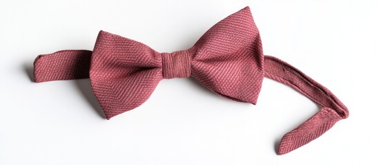 Elegant red bow tie isolated on white background showcasing texture and design for formal fashion and accessories concepts.