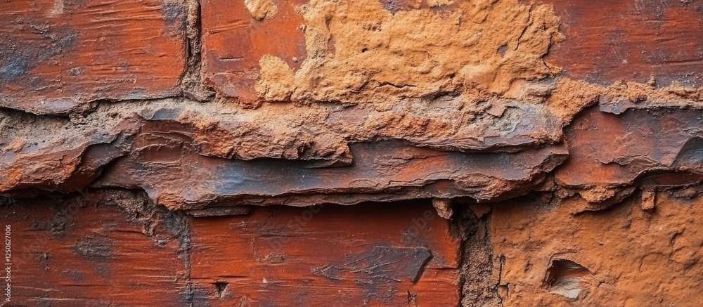 Poster textured closeup of weathered red brick masonry wall showcasing unique patterns and earthy tones for