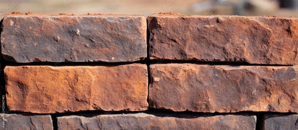 Poster textured red bricks for construction use stacked in a pattern showcasing natural color variations an
