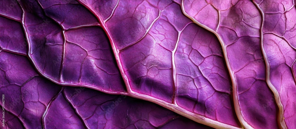 Poster red cabbage leaf macro texture showcasing intricate patterns and vibrant hues in natural light for c