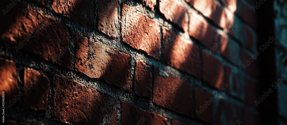 Poster textured red brick wall illuminated by soft light creating shadows and highlights perfect for backgr