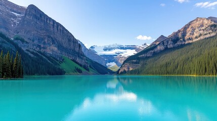 Turquoise Lake Surrounded By Majestic Mountains