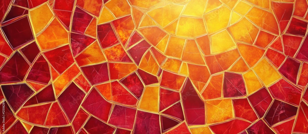 Poster vibrant red and yellow mosaic pattern creating a warm and lively abstract background suitable for ar
