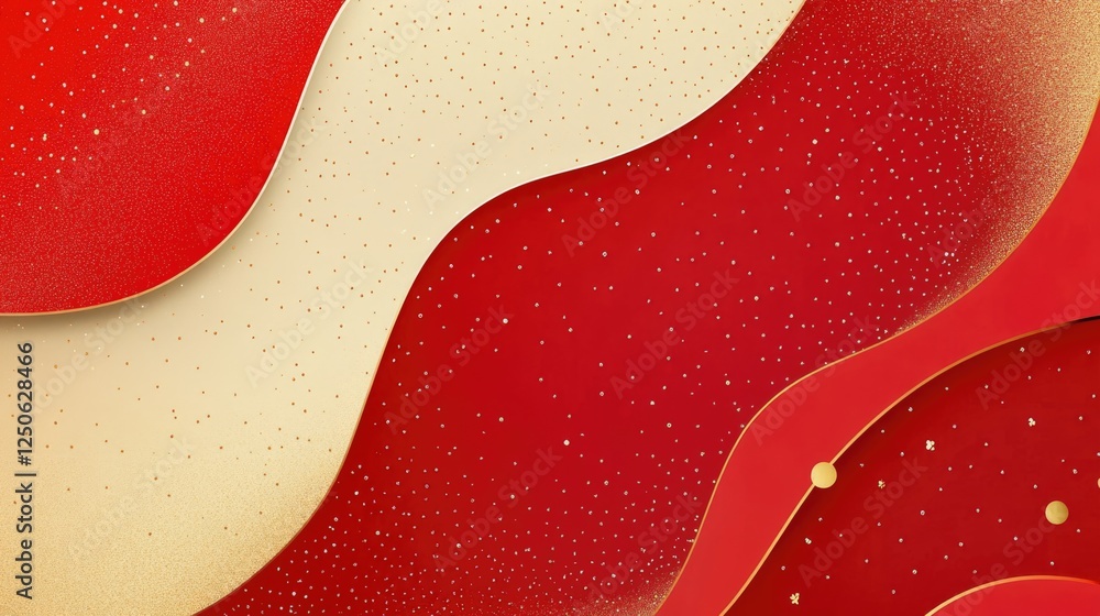 Poster retro red and gold abstract background with wavy patterns and sparkling accents for 80s inspired des