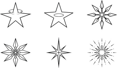 Six Geometric Star and Snowflake Line Art Designs
