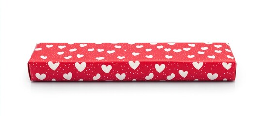 Obraz premium Heart-patterned red gift box on white background perfect for Valentine's Day or special celebrations.