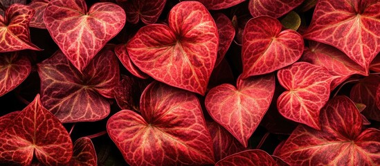 Red ivy leaves in Poland showcasing autumn colors with vibrant red foliage and intricate leaf veins in early October.