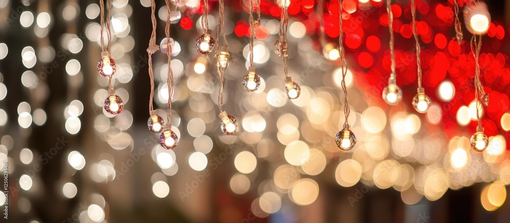 Poster red and white sparkling bokeh lights creating a festive party atmosphere with vibrant blurred backgr