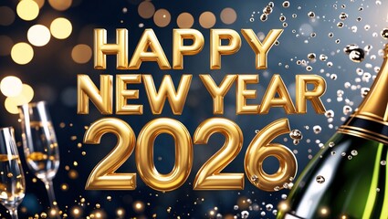 Joyful celebration of Happy New Year 2026 marked by sparkling champagne and elegant glasses illuminating a festive atmosphere