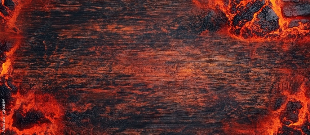 Poster red lava textured wood plank floor background with vibrant fiery edges creating a dramatic and warm 