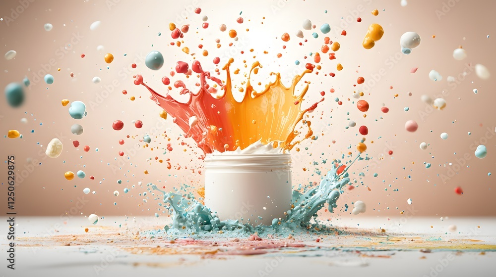 Poster vibrant color explosion in water splash abstract art composition dynamic digital art with colorful l