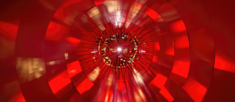 Disco lights illuminating a vibrant red circular background creating a dynamic and energetic nightclub atmosphere.