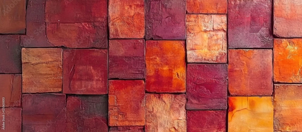 Poster textured red brick wall pattern with various shades of red and orange in a seamless design suitable 
