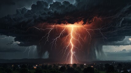 Obraz premium Extreme dangerous thunder rainstorm weather, Generative AI illustratio