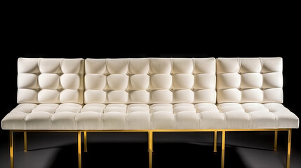 Fototapeta premium A luxurious frost white velvet sofa with tufted backrest and brass legs