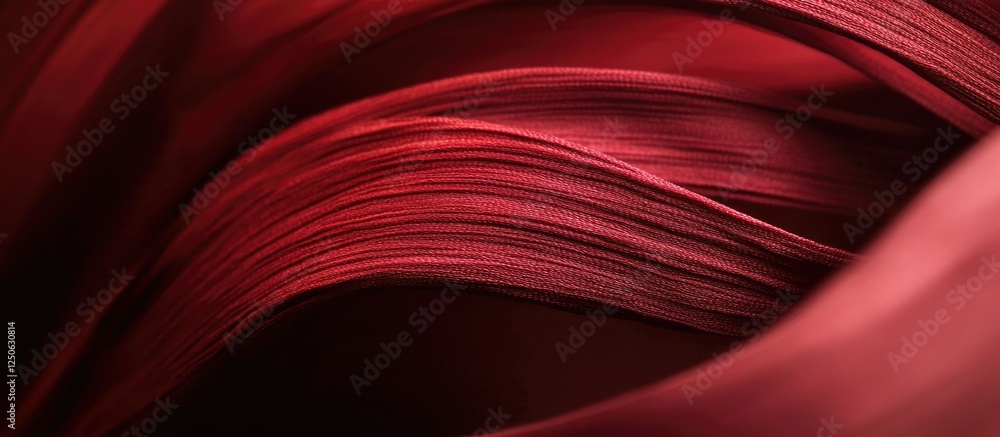 Poster vibrant red fabric texture with flowing curves creating an elegant and visually striking background 