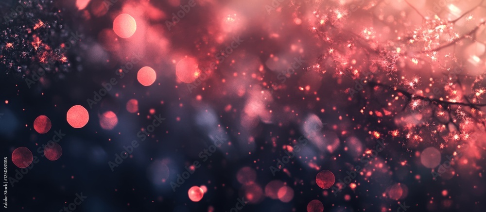 Poster red bokeh lights shimmering against a dark backdrop creating an enchanting and dreamy atmosphere for