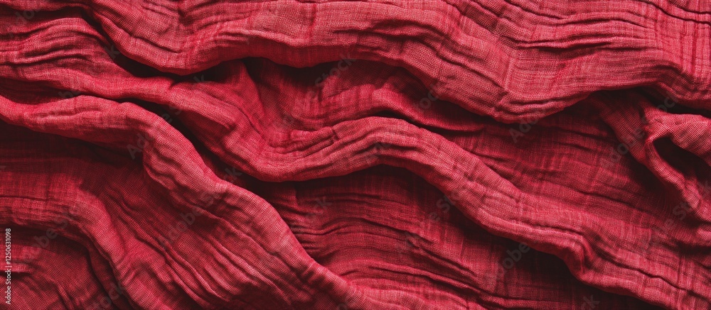 Poster wavy crumpled red fabric texture background with ample space for text or design elements