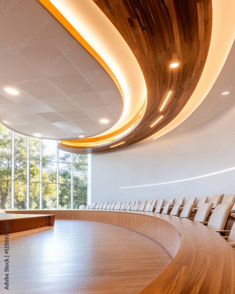Aufkleber modern aesthetic lecture auditorium sleek wooden interiors and tiered seating for futuristic educati