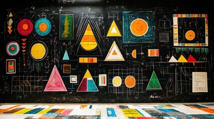 Vibrant Geometric Chalkboard Art: A Symphony of Shapes and Colors
