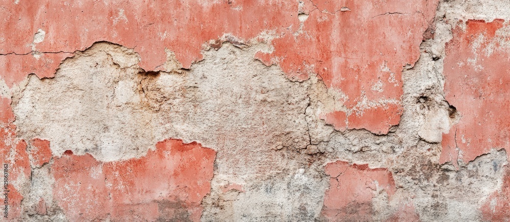 Poster aged red concrete wall texture with peeling paint and weathered surface for background design and ar