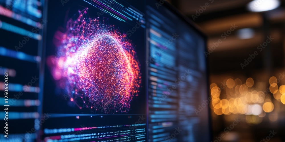 Aufkleber Data-Driven Tech Workspace Sleek Glass Screens with Interactive Analytics and Abstract Visuals - Business Innovation and Digital Marketing Insight for Professional Growth